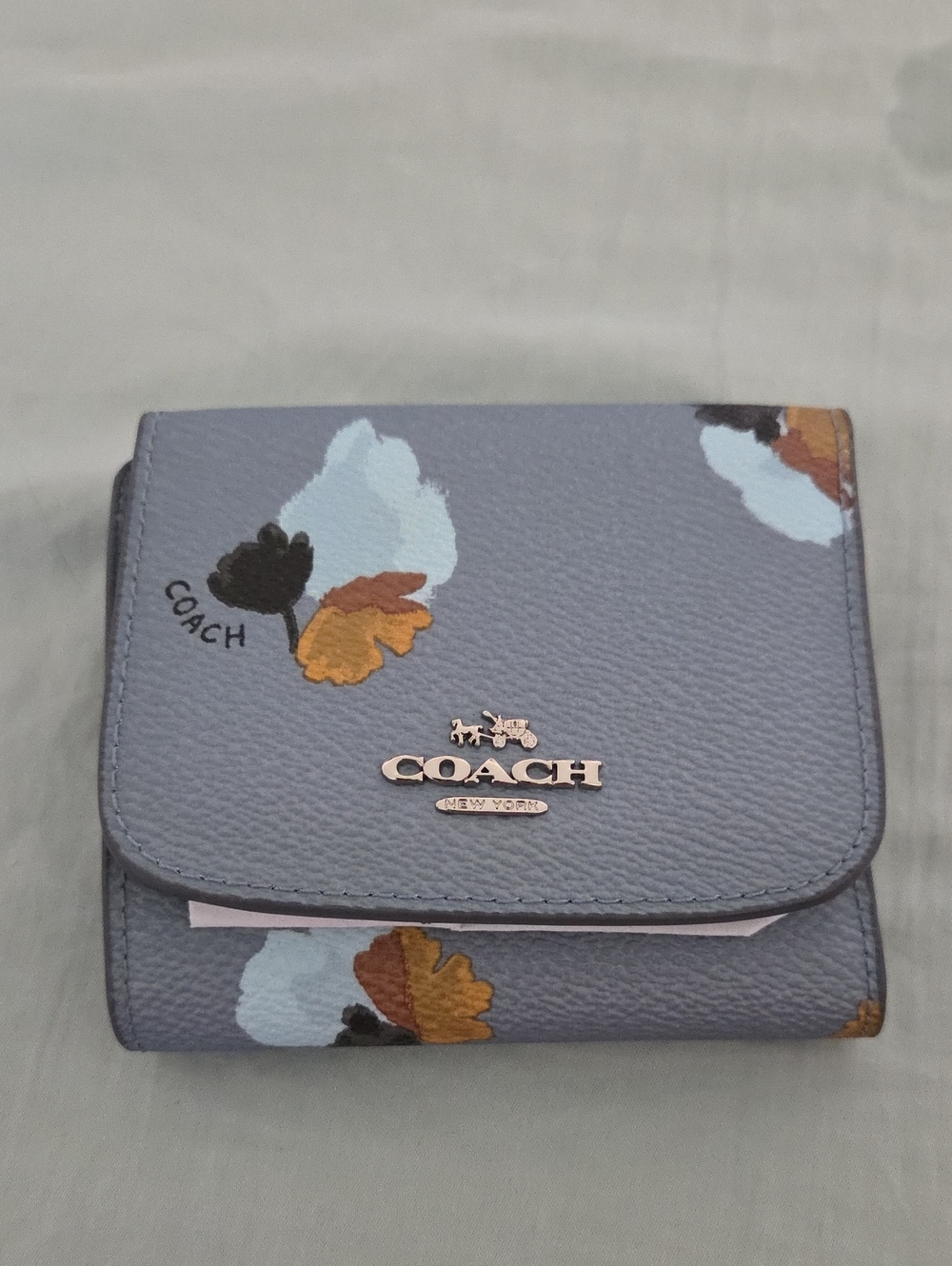 Coach Gray Floral Pebbled Leather Compact Wallet
